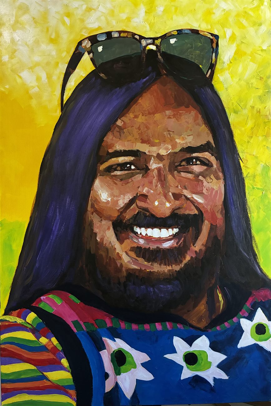A painted portrait of Bharat Sundaresan by artist Ron Penrose