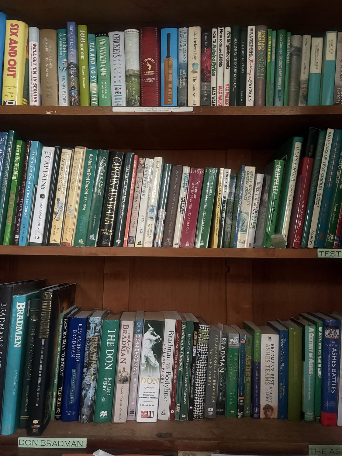 Shelves of the Centre's cricket book library