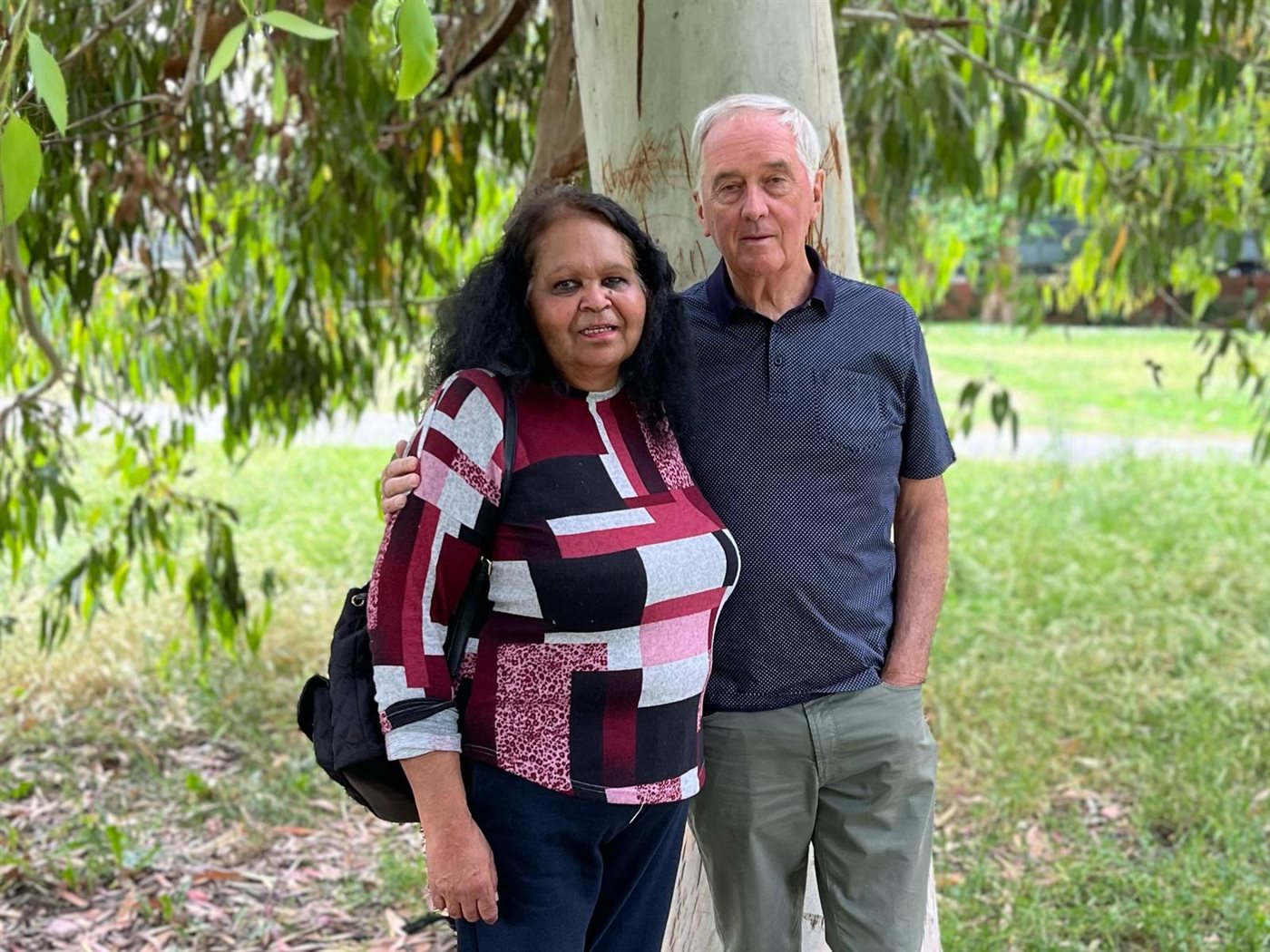 Aunty Fiona Clarke and Ian Friend at Meath Gardens, London, during the 2025 delegation