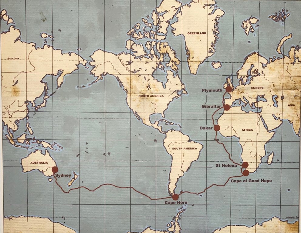 The 1868 sea voyage, around the Cape of Good Hope to England
