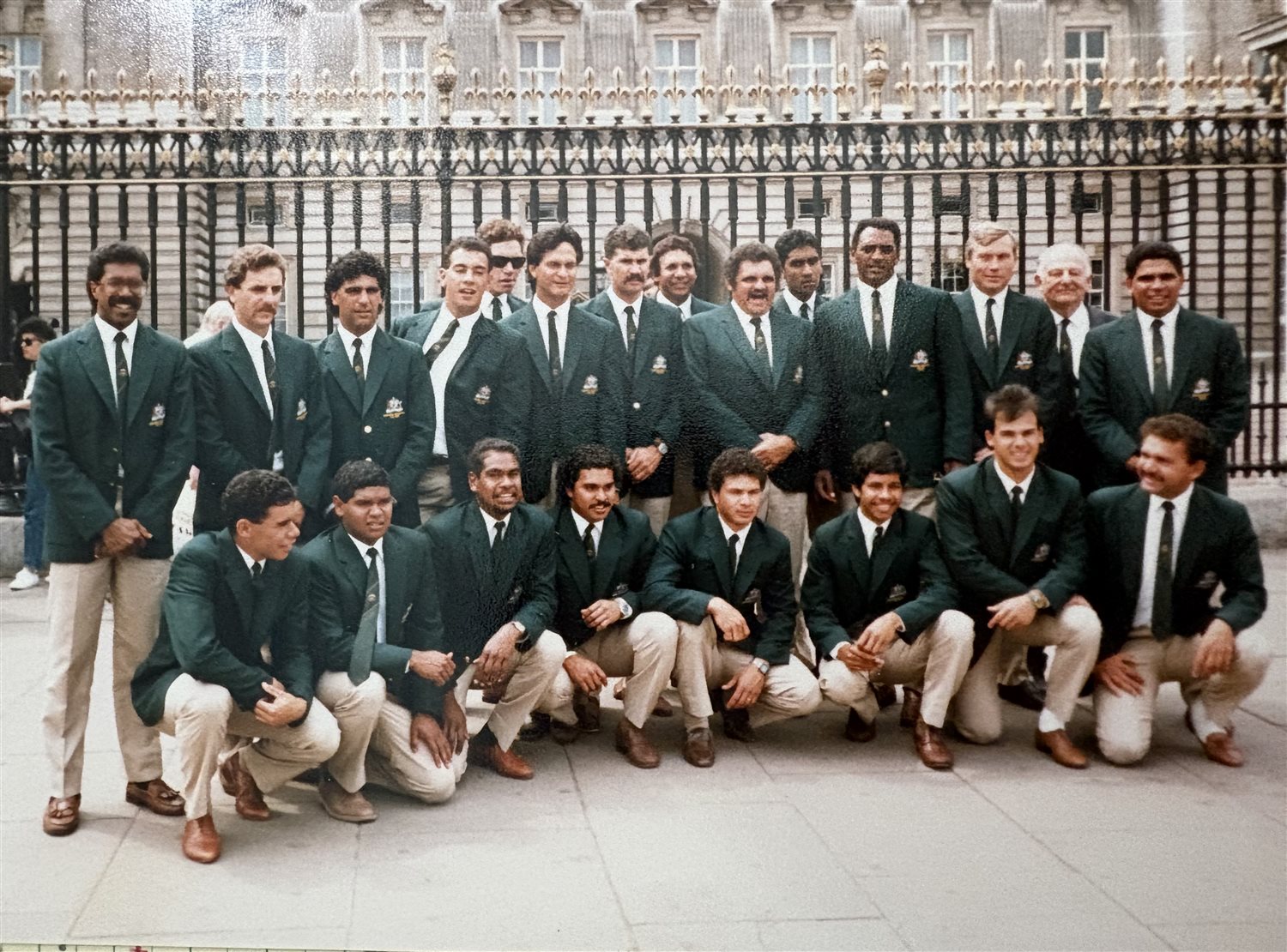 The 1988 Aboriginal cricket team outside Buckingham Palace during their tour of England